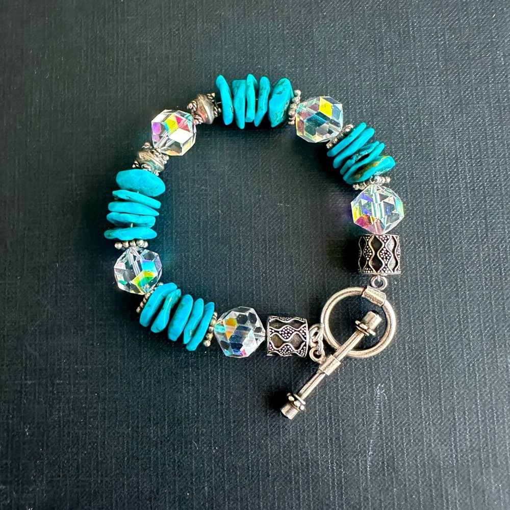 Vintage Turquoise and AB crystals sterling bracelet